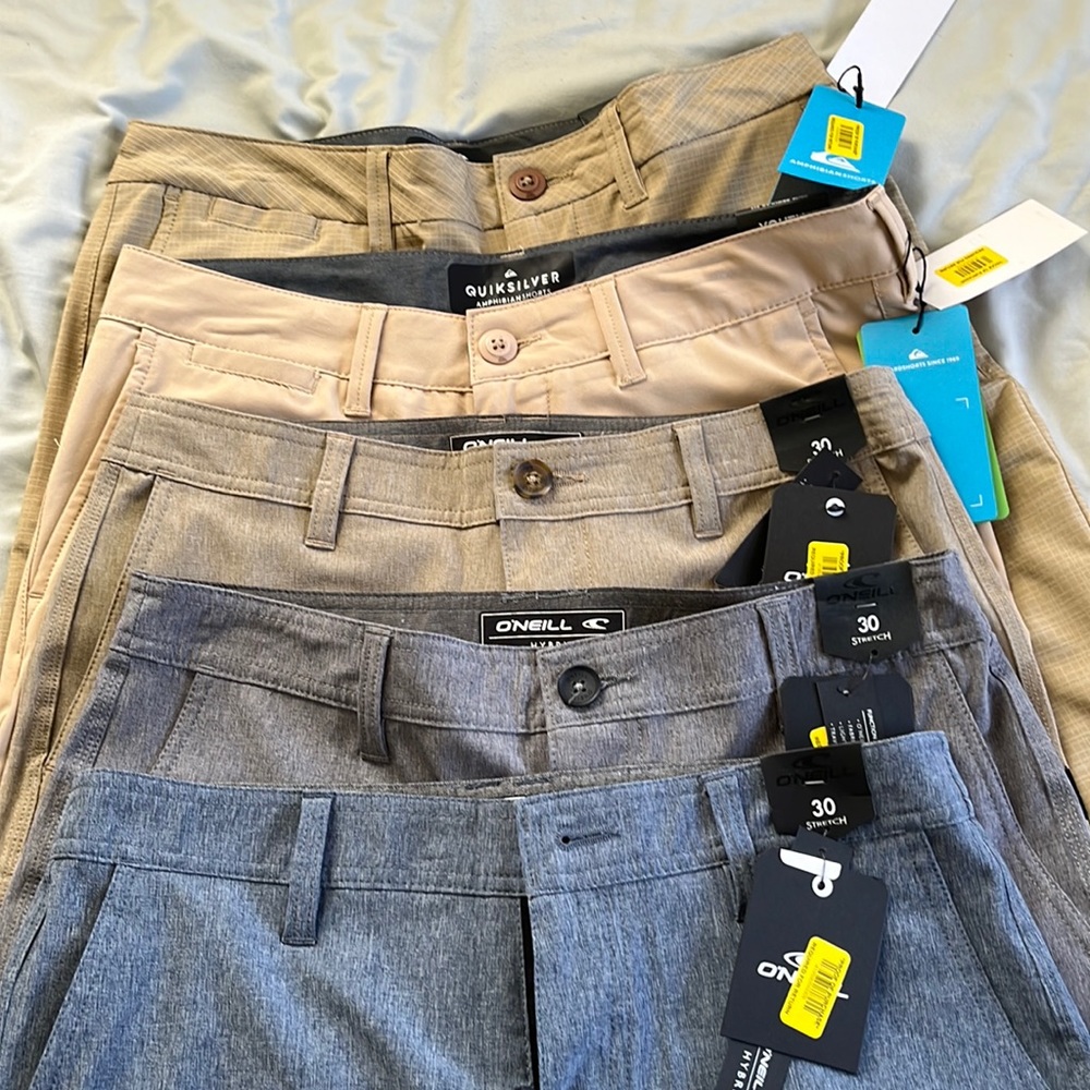 Lot of 5 NWT size 16 boys Quiksilver/O’Neil quick dry shorts- surf/water/travel